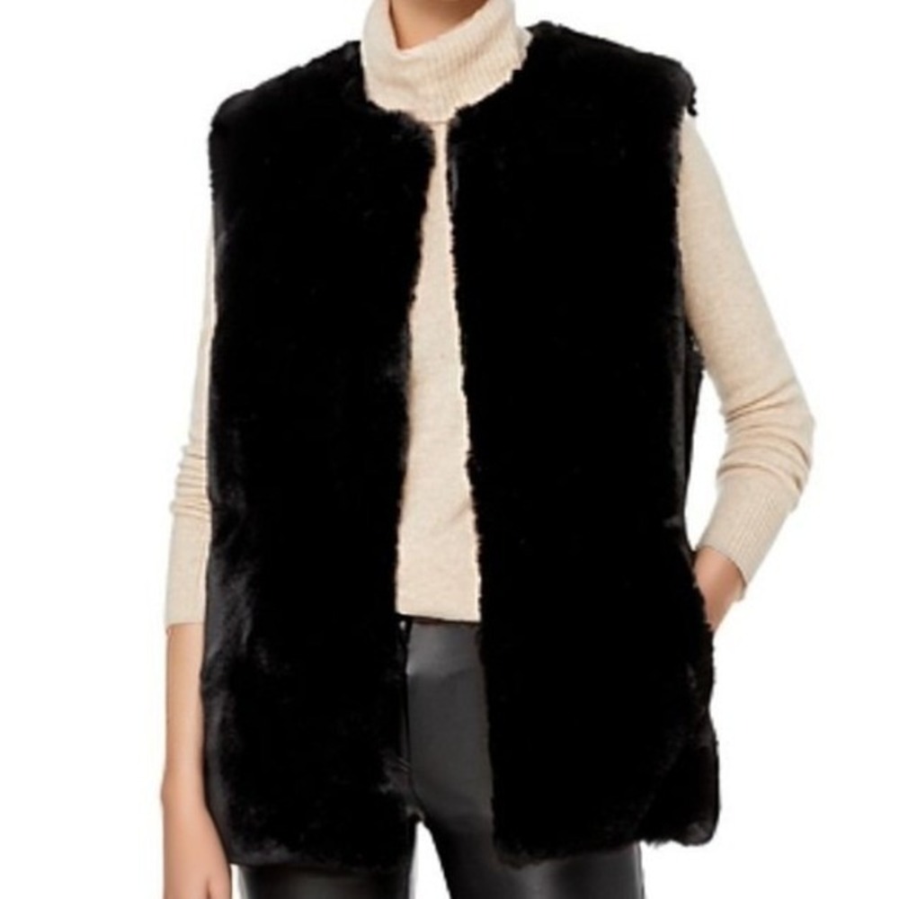 Surell Women Faux Fur Vest Medium Black Sleeveless Layering Style Winter Cozy
